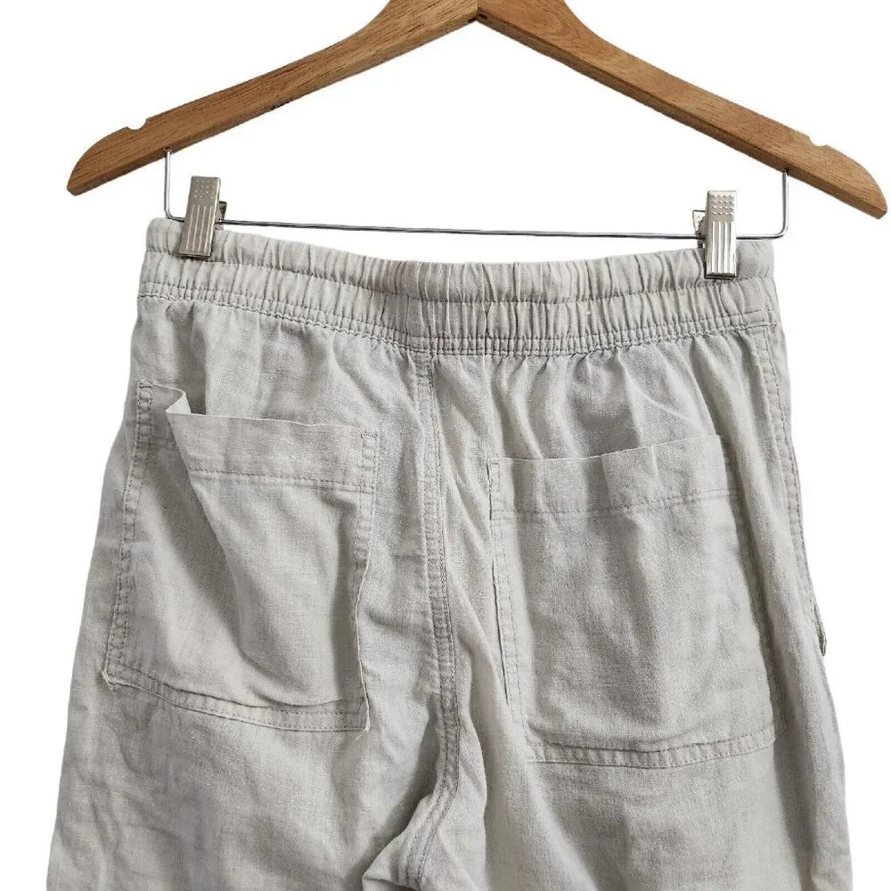 Zara‎ Joggers Womens XS Cream Liken High-Rise Drawstring Lightweight Pants Beach